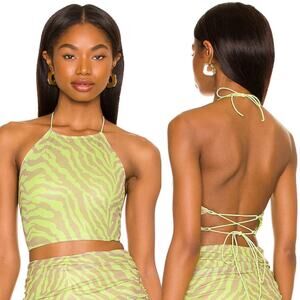 Superdown Cierra Top Lime Green Zebra Multi Halter Strappy Back Sz M
